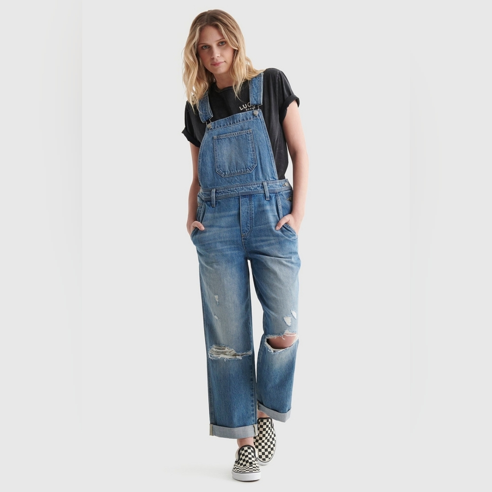 NWT Lucky Brand Denim Boyfriend Overalls M